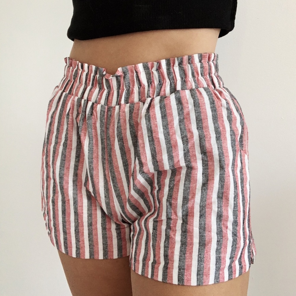 Red and white shorts with pockets